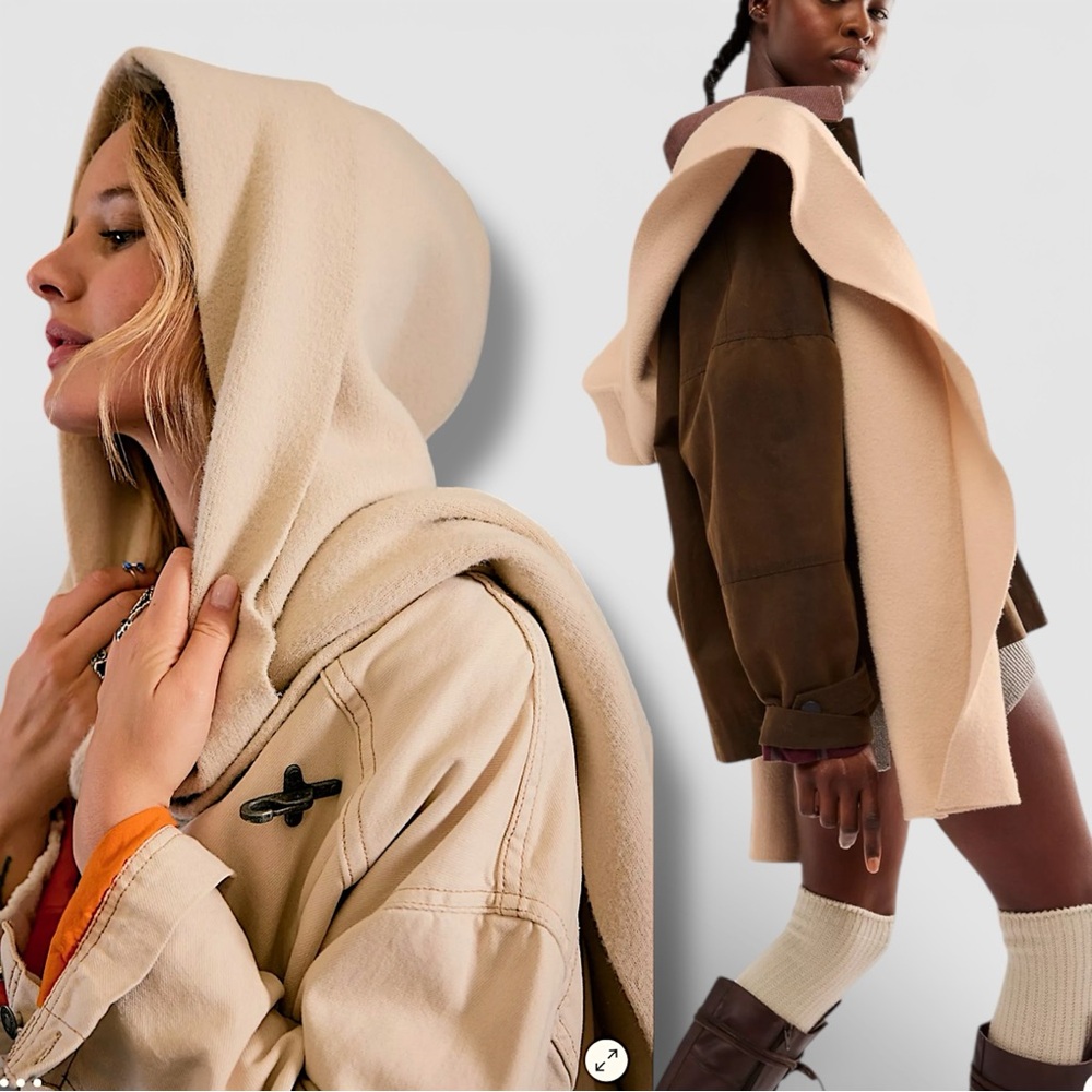 NWT FREE PEOPLE All For You Hooded Scarf In tan/beige/mushroom•extra long &wide - Picture 16 of 16